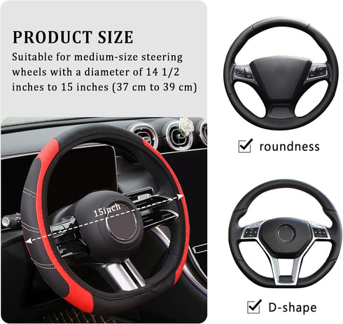 Car Steering Wheel Cover for Women/Men,Leather Steering Wheel Cover Car Decor Fit for 15" Steering Wheel,Universal Anti-Slip Car Wheel Cover Steer...