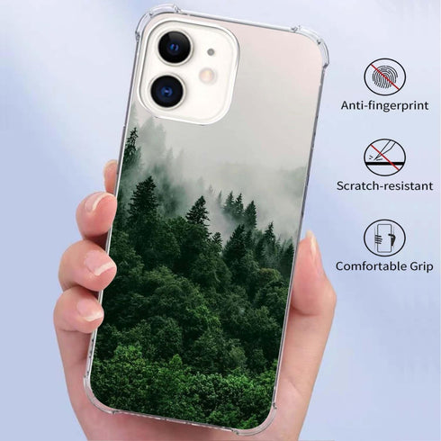Scenery Nature Forest Phone Case Compatible with iPhone 11, Foggy Green Mountain Cover for Teens Men Women, Trendy Cool TPU Bumper Case Cover for ...