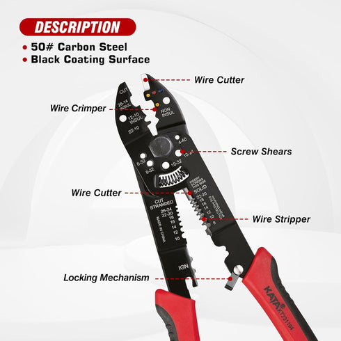 KATA 10 Inch Wire Cutter Wire Stripper, Cutting for 8-22 AWG Solid Wire and 10-26 AWG Stranded Wire, Multifunctional Wire Cutting and Wire Strippi...