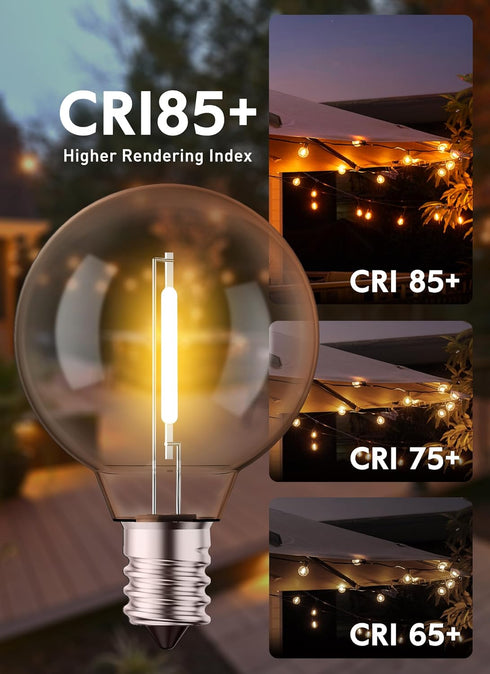 G40 Led Replacement Light Bulbs 1W Shatterproof Globe Bulb fits E12 Candelabra Screw Base, 1.5 Inch Dimmable Light Bulbs for Indoor Outdoor String...