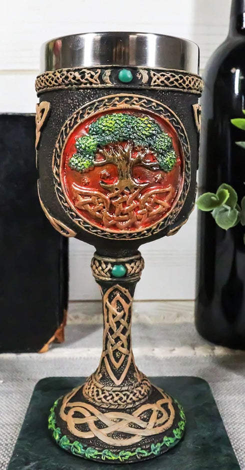 Ebros Colorful Celtic Knotwork Cosmic Sacred Tree of Life Yggdrasil Wine Goblet 5oz Vial Of Fertility And Immortality Wine Chalice Cup Figurine...