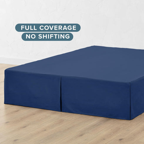 Bare Home Queen Bed Skirt - 15-Inch Tailored Drop Easy Fit - Bed Skirt for Beds - Center & Corner Pleats (Queen, Dark Blue)...