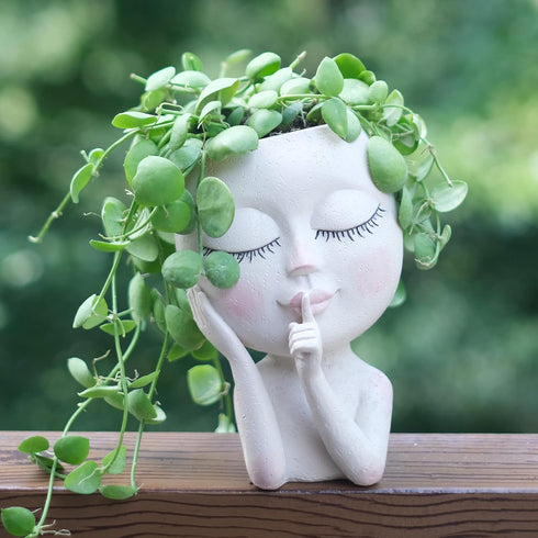 SnugMaker Face Planter Pots Head Planter, Succulent Planters, Face Flower Pot Head Planter for Indoor Outdoor Plants with Drainage Hole Closed Eye...