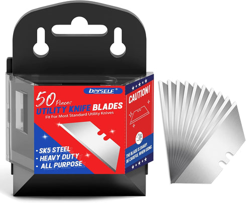 DIYSELF 50 Pack Utility Knife Blades, SK5 Steel Box Cutter Blades with Dispenser, Standard Blades for Box Cutter Utility Knife Replacement, Sharpe...