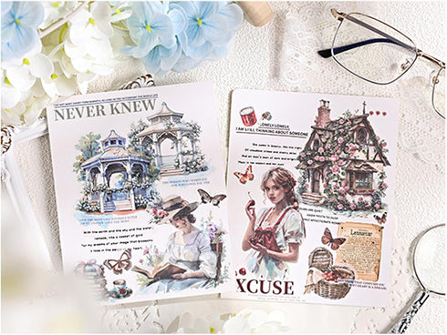 Vintage Aesthetic Washi Stickers Book, 24 Sheets Die-Cut Sticker Book with Ancient Flower Roll Theme for Phone Scrapbook Junk Journal Collage DIY ...