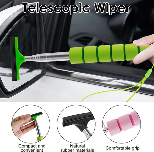 3PCS Car Side Mirror Squeegee, 38.5"" Car Rearview Mirror Wiper, Retractable Auto Mirror Squeegee Cleaner, All-Purpose Car Cleaning Tool Universal...