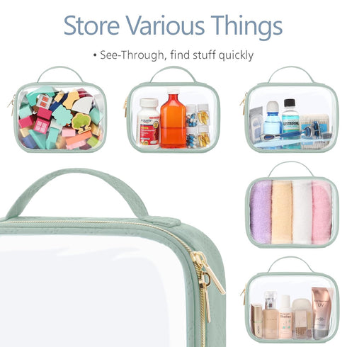 PACKISM TSA Approved Toiletry Bag - Clamshell Closing Clear Makeup Bags with Handle, Laurel Green, Quart-sized Clear Travel Bags for Toiletries, C...