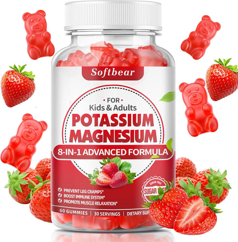 Potassium Gummies for Adults, High Absorption Magnesium Potassium Supplement with Vitamin B6 for Leg Cramps & Muscle Health Sugar-Free Vegan Straw...
