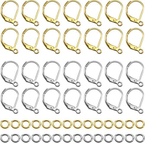 TOAOB 120pcs 18K Gold Plated Leverback Earwires French Earring Hooks Gold and Silver Stainless Steel Colors 10x15mm Interchangeable Dangle Ear Wir...