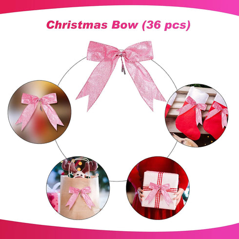 Waydress 36 Pieces Bow Decor, Christmas Tree Bow Ornament, Glitter Ribbon Bowknot for Wreath Garland, Party Crafts Home Decoration, 3 Sizes 4.3 x ...
