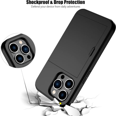 Nvollnoe for iPhone 14 Pro Case with Card Holder Heavy Duty Protective Dual Layer Shockproof Hidden Card Slot Slim Wallet Case for iPhone 14 Pro f...