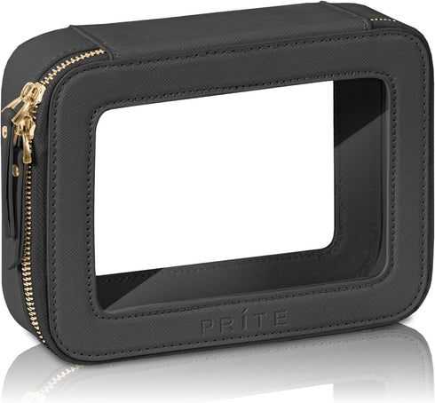 Clear Makeup Bag Cosmetic Organizer Case Waterproof Travel Toiletry Bag Skincare Pouch with Golden Zipper(Black)...