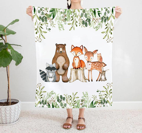 Popfavors Woodland Baby Blanket, Greenery Forest Crib Bedding, Newborn Coming Home Swaddle, Monthly Milestone for Boy Girl, 40x50'', Green...