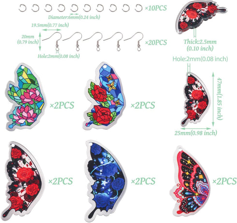 Beadthoven DIY 5 Pairs Rose Butterfly Dangle Earrings Making Kit Retro Flower Printed Acrylic Charms Pendants with Earring Hooks Jump Rings Women ...