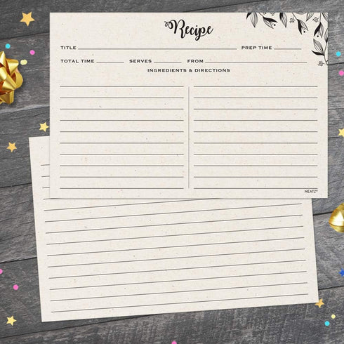 Spacious Recipe Cards 4x6” - 50 count, Double Sided. Thick Card Stock. Perfect for Recipe Box & Recipe Binder. Minimal Floral Kraft-Like Design...