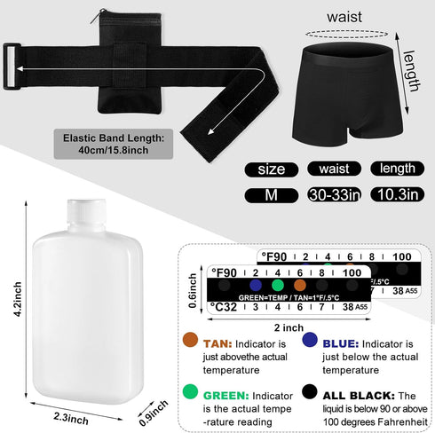 19 Pcs Urine Test Complete Kit, Include 1 Urine Bottle 15 Temperature Test Strips 1 Urine Storage Pouches 1 Hidden Leg Strap and 1 Lining Pocket B...