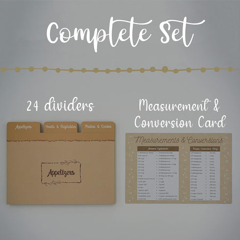 Dekali Designs 4x6 Recipe Card Dividers with Tabs | Set of 24 Recipe Box Dividers on Thick Cardstock + Cooking Measurement Conversion Chart Card...