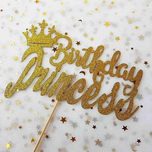 Happy Birthday Cake Topper for Princess Birthday Party Decorations,Double-faced Gold Glitter...