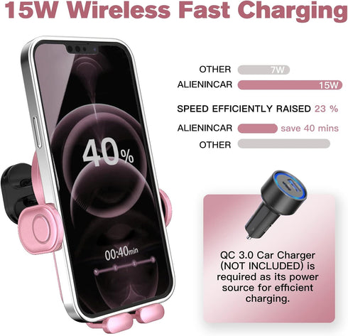Wireless Car Charger, 15W Auto-Clamping Car Charger Mount, Air Vent Car Charging Holder for iPhone 14/14 Pro/13/13 Pro /12/12 Pro/ 11/11 Pro/Xr/Xs...