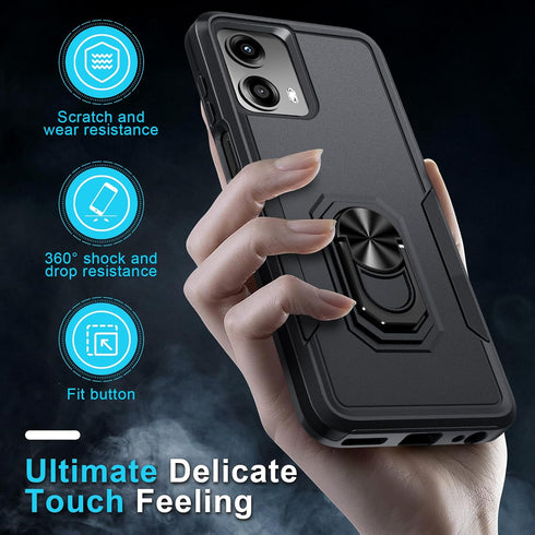 for Motorola Moto G 5G 2024 Case with Screen Protector,Heavy Duty Shockproof Full Body Protective Cover Built in Rotatable Metal Ring Holder Kicks...