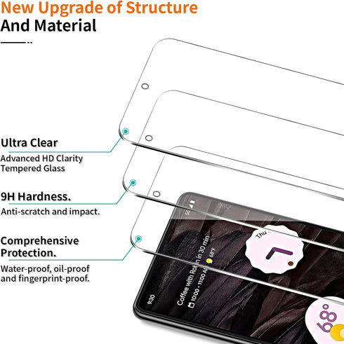 3+3 Pack Screen Protector for Google Pixel 7A 6.1 inch with 3 Pack Camera Lens Protector, HD Clear Tempered Glass, Easy Installation, High Sensiti...