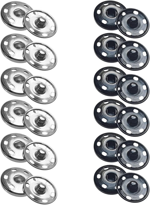12 Sets Metal Sew on Snap Buttons 25mm Dia Snaps Fasteners Press Studs Buttons for Sewing Clothing (Black and Silver)...