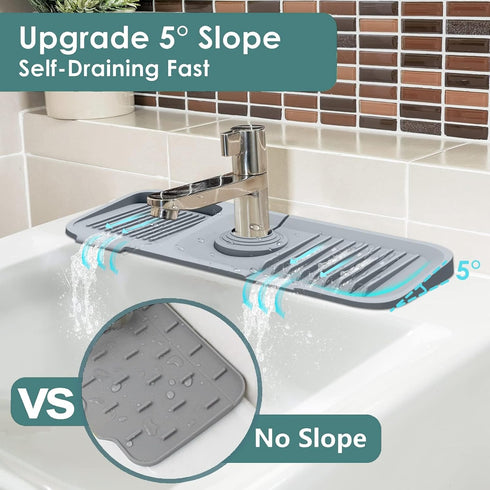 Kitchen Sink Splash Guard, 17.5” X 5.5”Silicone Faucet Splash Guard,Faucet Mat For Kitchen Sink,Sink Faucet Mat,Drip Protector Splash Countertop (...