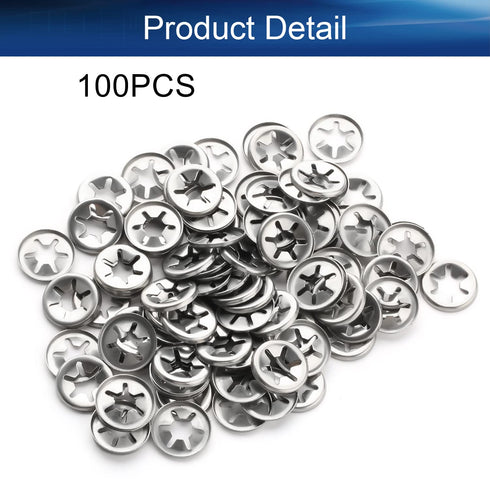Bettomshin 100Pcs M6 x 15mm Internal Tooth Starlock Washers, 304 Stainless Steel Bearing Clamp Push On Speed Clips Fasteners, Quick Speed Locking ...
