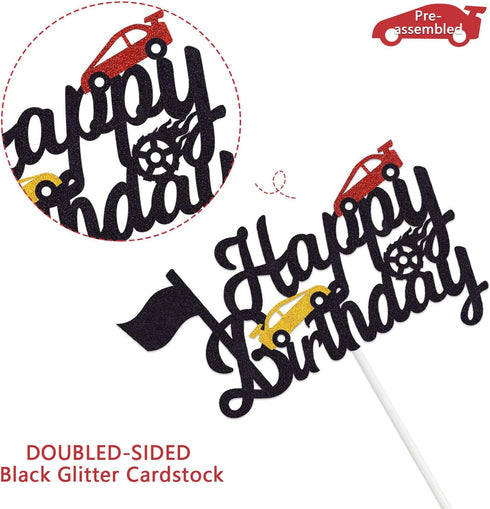 Marwey Race Car Birthday Cake Topper Happy Birthday Cake Decor Chequered Flag Themed Party Supplies Decorations(Doubled-Sided)...
