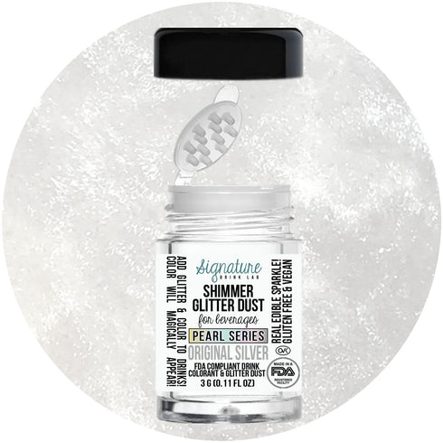 Edible Glitter for Drinks • Shiny Silver Glitter, Shimmer Beverage Dust for Cocktails, Beer, Wine and More - Original Silver - 3 gram Shaker...