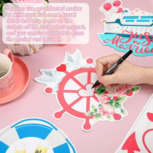 4 Pcs Wedding Cruise Door Decorations Just Married Cruise Magnets Magnetic Wedding Honeymoon Cruise Door Stickers Anchor Life Preserver Magnet Car...