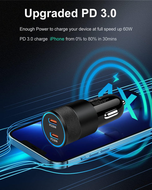 USB C Car Charger, 60W Cigarette Lighter Flush Adapter, Type C Fast Charging Car Plug Block for iPhone 15 14 13 Pro Max, Galaxy S24 S23 Ultra, Pix...