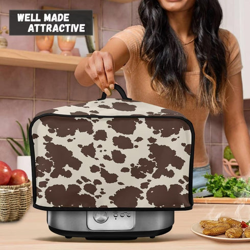 Brown Cow Print Durable Slow Cooker Cover Dustproof Wear-Resisting Slow Cooker Dust Cover Fit Most 6-8 Quart Oval Slow Cooker for Kitchen Dining T...