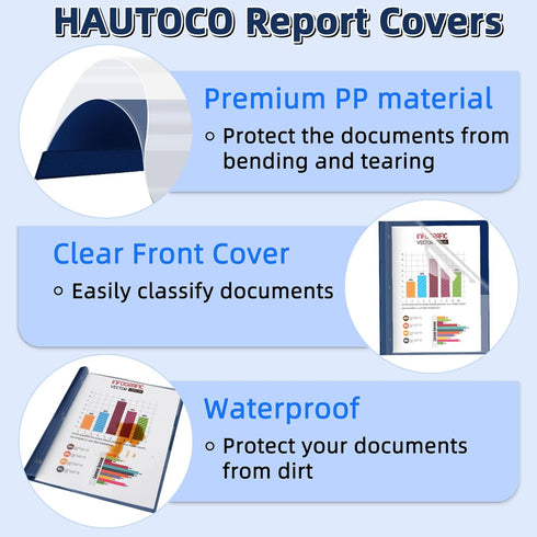HAUTOCO 5 Pack Plastic Report Covers with 3 Prongs Fasteners Clear Front Resume Portfolio Folder for 8.5x11 Letter Size Paper, Presentation Docume...