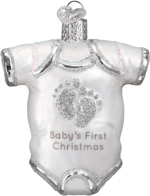 Old World Christmas White Baby Onesie Glass Blown Ornament for Christmas Tree, Handcrafted Holiday Decoration, Baby’s First Christmas Collection...