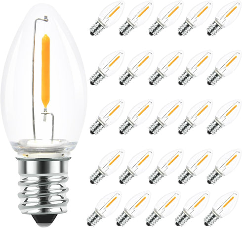 25 Pack LED C7 Light Bulbs - Clear Glass LED E12 LED Night Light Bulbs, 0.6W Equivalent to 7W, for Candles Chandeliers Replacement Bulbs & Christm...