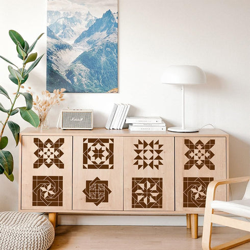 FINGERINSPIRE 6 Pcs Sunshine Barn Quilt Stencil 7.87x7.87 inch Kaleidoscope Quilt Block Painting Stencil Plastic Geometric Patterns Stencil Reusab...