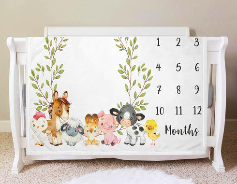 Farm Animals Milestone Blanket, Farm Baby Growth Chart Monthly Blanket, Watch Me Grow Baby Nursery for New Moms Baby Shower, Horse Cow Sheep Pig, ...