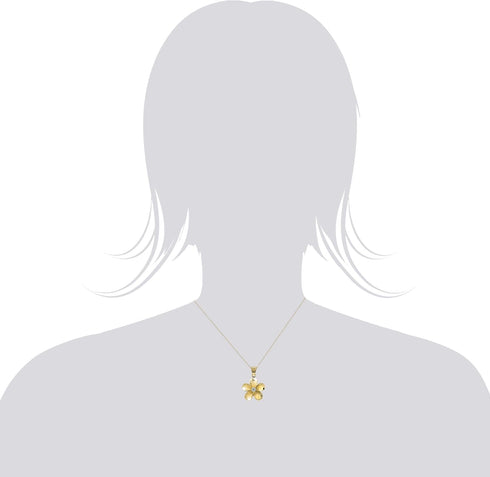 Honolulu Jewelry Company 14K Yellow Gold Plated Sterling Silver CZ Plumeria Flower Nature Pendant Necklace with 18" Box Chain...