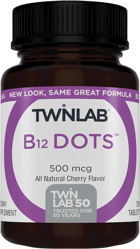 Twinlab B-12 Dots - Energy Production Support Supplements with Vitamin B12-500 mcg, 250 Tablets...