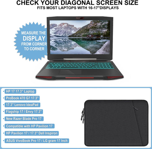 Laptop Sleeve Bag 17 Inch, Shockproof Protective Computer Sleeve Cover with Accessories Pocket, Water Resistant Traveling Carrying Laptop Bag Comp...