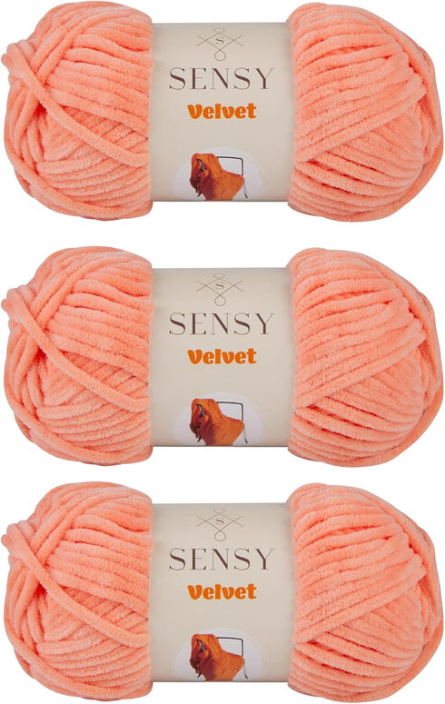 3 Skeins of Sensy Velvet Yarn for Crocheting, Baby Blanket Yarn, Chenille Yarn, Amigurumi Yarn, 3.5 oz, 132 Yards, Gauge 5 Bulky (Salmon)......