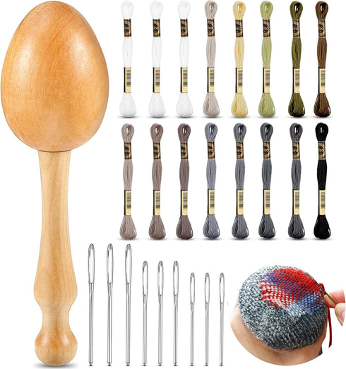 Darning Egg Darning Egg for Socks Wooden Darning Egg Wooden Darning Supplies Kit with Large Eye Needles Sewing Threads for Socks Clothes Adults Da...