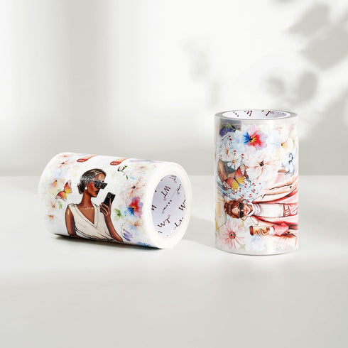 WT Bloom & Vogue Wide PET Tape, Single Roll, Original Designs, Flower Girls Decorative, Characters Figures, Transparent Clear Adhesive, Journal Sc...