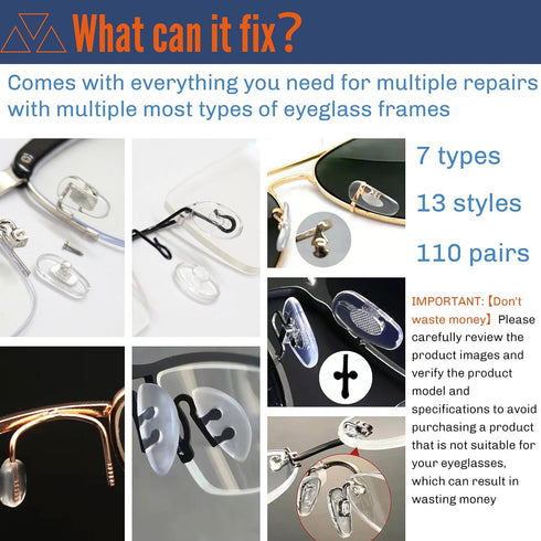 Eyeglass Repair Kit with 220PCS Nose Pads, 6PCS Precision Screwdriver Set, 100 Screws & Tweezers - Professional Glasses Repair Tools for Eyeglasse...