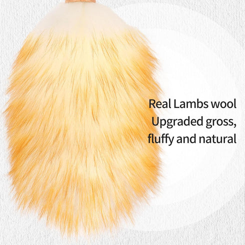 Feather Duster, Lambswool Duster for Cleaning,with Solid Wooden Handle,Leather Hang Strap,Anti-Static 14.9 inchs Washable Reusable Small Hand Dust...