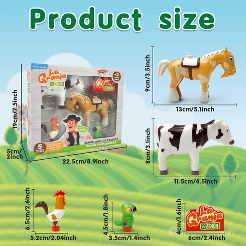 TOYMAKER La Granja de Zenon Bartolito Vaca Lola Farm Animal Dolls Toys for Ages 2-4 Building Block Figures Set with Spanish Music Box as Birthday ...