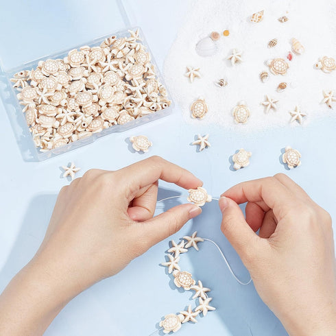 SUNNYCLUE 1 Box 200Pcs Turtle Beads White Starfish Beads Bulk Synthetic Turquoise Turtles Bead Summer Sea Ocean Animal Beaded Kit for Jewelry Maki...