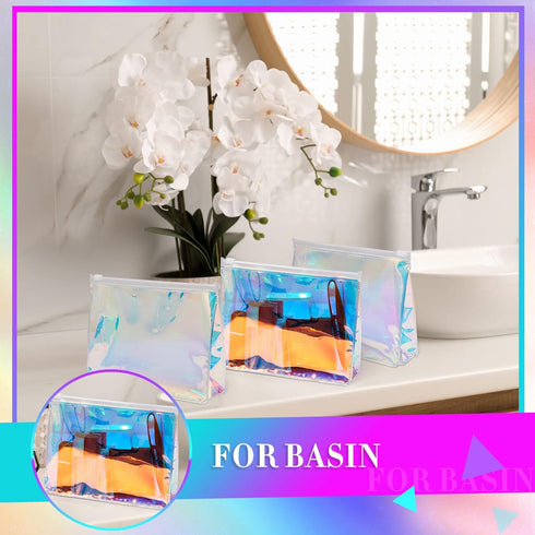 Dunzy 10 Pcs Holographic Iridescent Makeup Bag Portable Waterproof Cosmetic Makeup Pouch Cute Zippered Toiletry Bag Clear Cosmetic Bags for Travel...