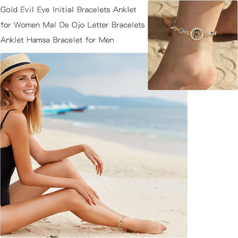 Dcfywl731 Gold Evil Eye Initial Bracelets Anklet for Women Mal De Ojo Letter Bracelets Anklet Hamsa Bracelet for Men Evil Eye Beaded Bracelets for...